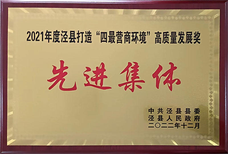 2021年度涇縣打造四蕞營商環境高質量發展獎先進集體
